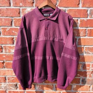 Private Club Polo Sweatshirt Mens 2X Burgundy Ribbed 90s Mixed Media Long Sleeve